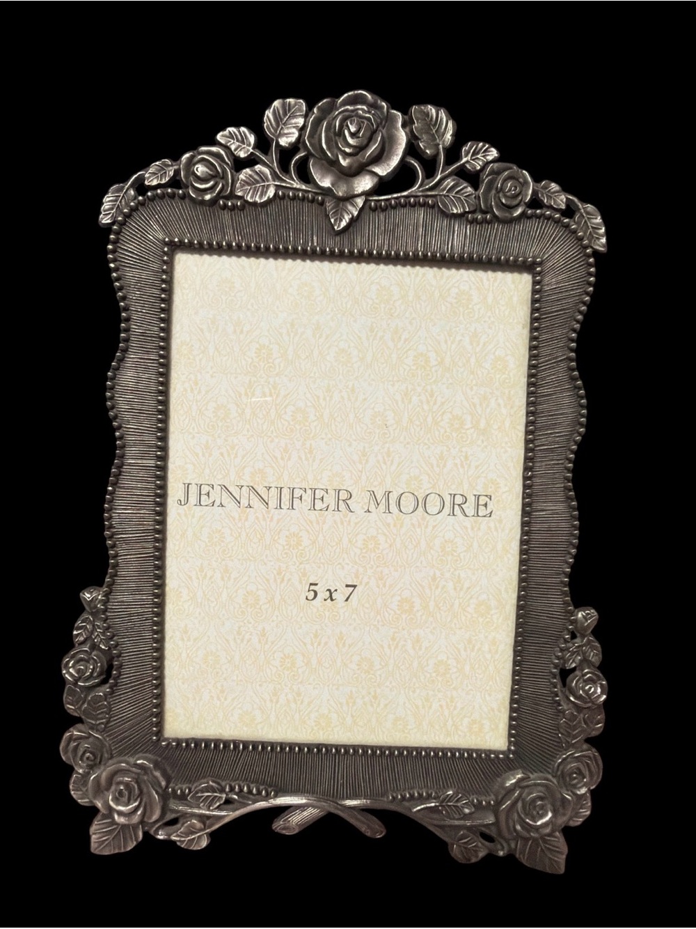 Jennifer Moore Victorian Metal Rose Picture Frame 5x7 Vintage Style Pewter